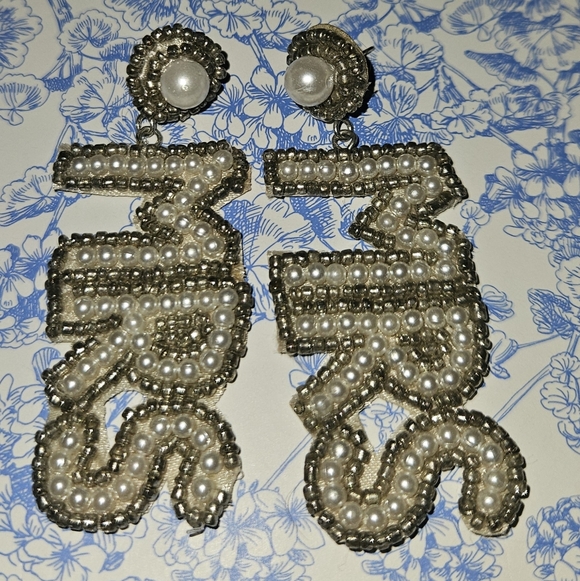 Piper K Jewelry - Piper K "Mrs" Beaded Pearl Statement Earrings | Bridal Wedding Earrings | 3"